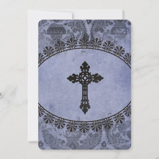 Blue Vintage Catholic Cross Wedding Invitation | Zazzle