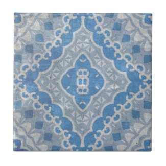 Blue Vintage Cement Looking Geometric Pattern Ceramic Tile