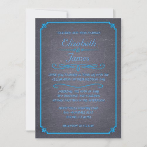 Blue Vintage Chalkboard Wedding Invitations