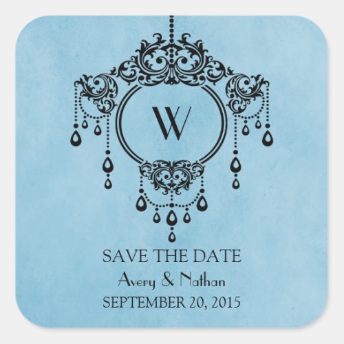Blue Vintage Chandelier Save the Date Stickers