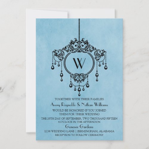 Blue Vintage Chandelier Wedding Invite