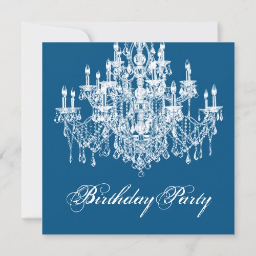 Blue Vintage Chandelier Womans 40th Birthday Party Custom Invitation