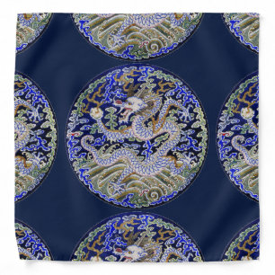 blue vintage Chinese tattoo Embroidery dragon Bandana