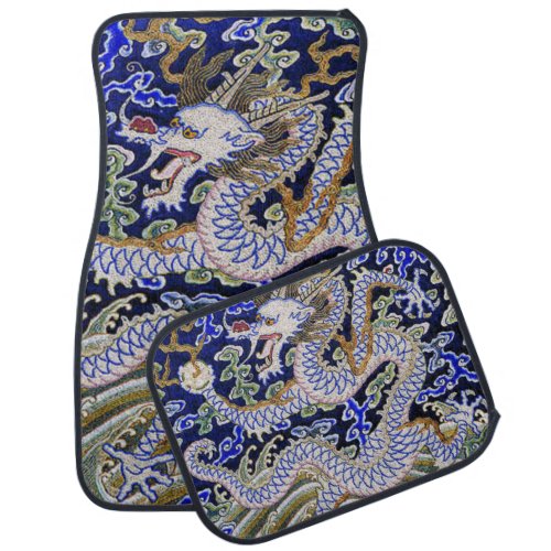blue vintage Chinese tattoo Embroidery dragon Car Floor Mat