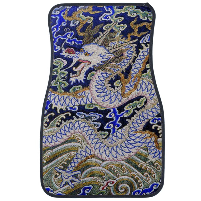 blue vintage Chinese tattoo Embroidery dragon Car Mat (Front)