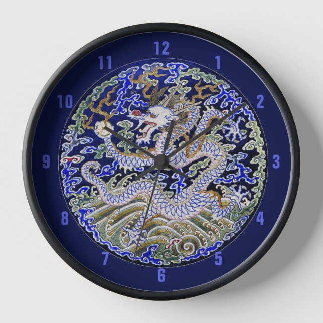 blue vintage Chinese tattoo Embroidery dragon Clock (Front)