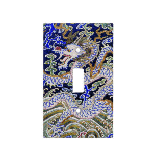blue vintage Chinese tattoo Embroidery dragon Light Switch Cover