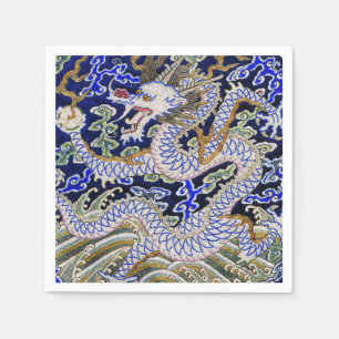 blue vintage Chinese tattoo Embroidery dragon Napkins