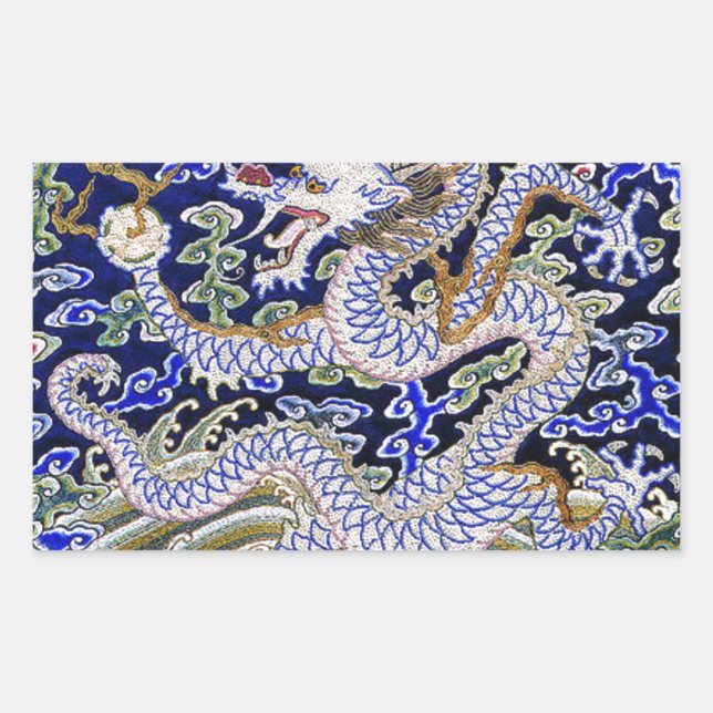 blue vintage Chinese tattoo Embroidery dragon Rectangular Sticker (Front)