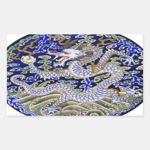blue vintage Chinese tattoo Embroidery dragon Rectangular Sticker