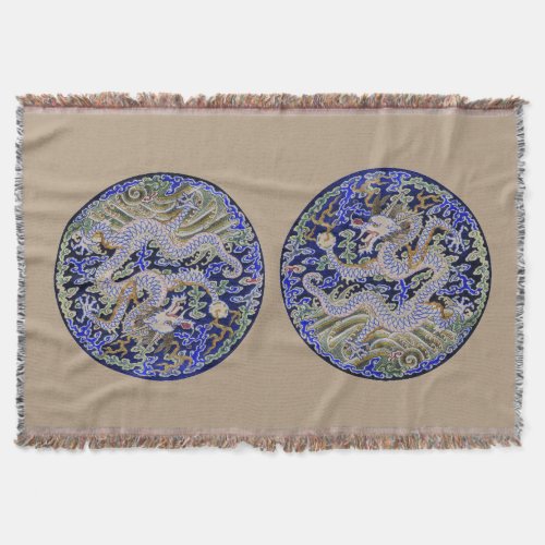 blue vintage Chinese tattoo Embroidery dragon Throw Blanket