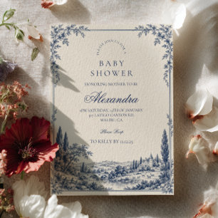 Blue Vintage Chinoiserie Toile Baby Shower Invitation