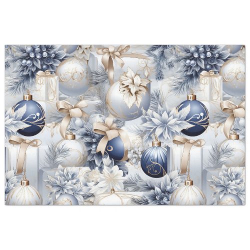 Blue Vintage Christmas Floral Decoupage  Tissue Paper