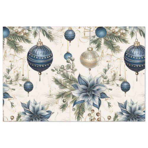 Blue Vintage Christmas Floral Decoupage   Tissue Paper