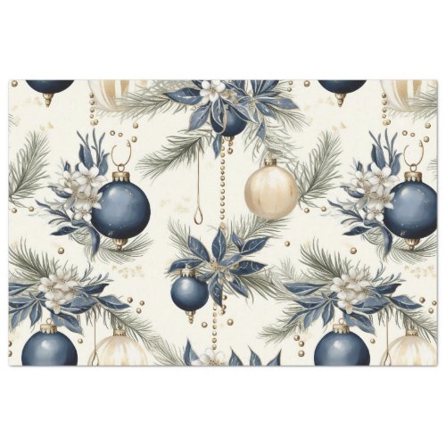 Blue Vintage Christmas Floral Decoupage  Tissue Paper