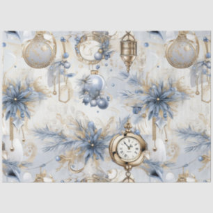 Blue Vintage Christmas Floral Decoupage Tissue Paper