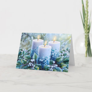 Blue Vintage Christmas Florals & Candles Customize Holiday Card