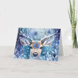 Blue Vintage Christmas Florals & Deer Customize Holiday Card