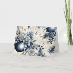 Blue Vintage Christmas Florals Holiday Card