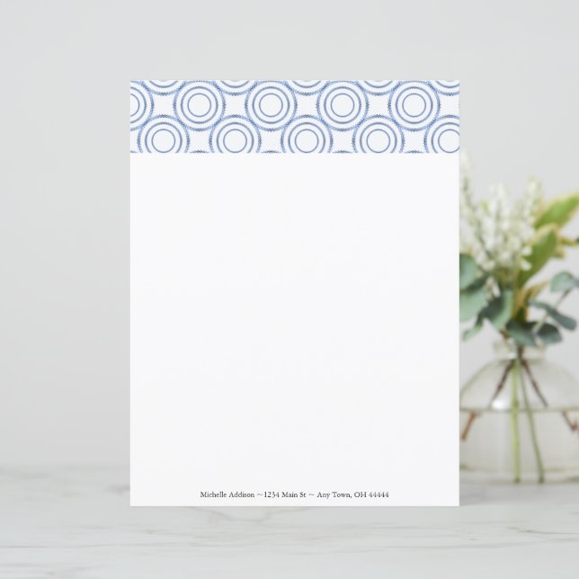 Blue Vintage Circle Pattern Personalize Paper (Standing Front)