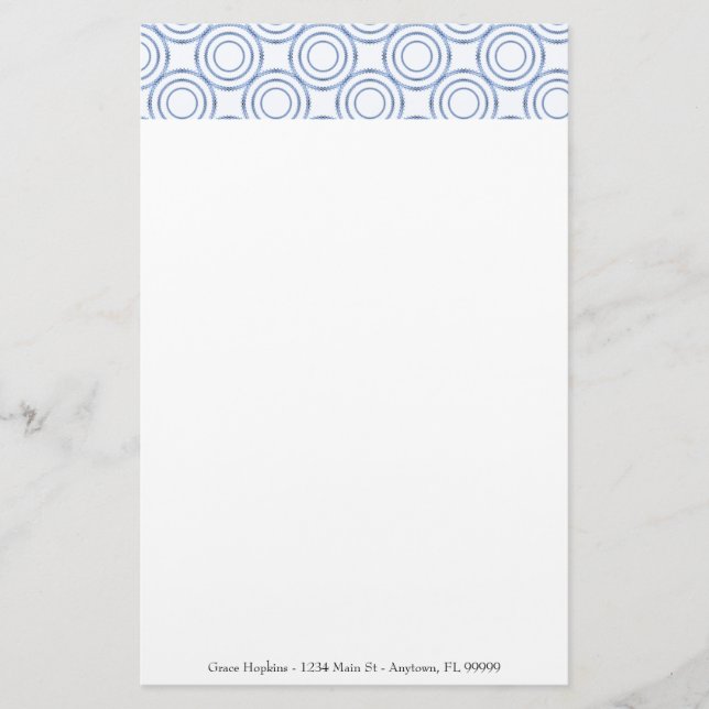 Blue Vintage Circle Pattern Personalize Stationery (Front)
