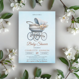 Blue Vintage Classic Boy Baby Shower Invitation