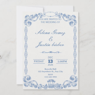 Blue Vintage Classic Elegant Wedding Invitation