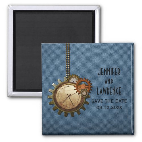 Blue Vintage Clock Save the Date Magnet