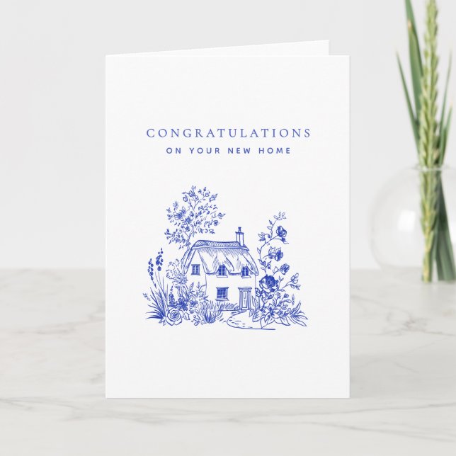 Blue Vintage Cottage New Home Congratulations Card (Front)