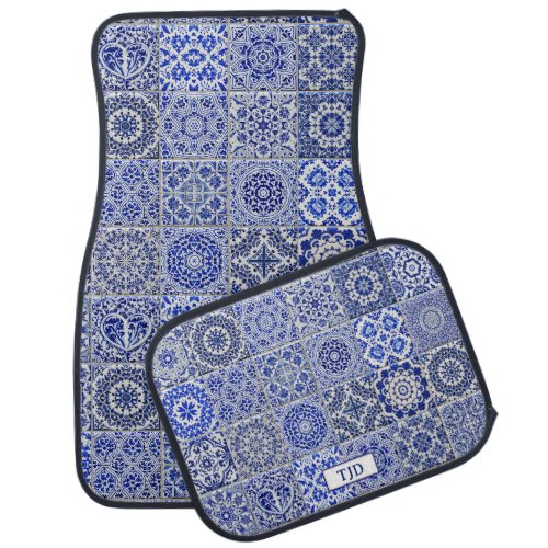 Blue Vintage Country Kitchen Tiles with Initials Car Floor Mat