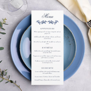 Blue Vintage Crest Monogram Elegant Wedding Menu