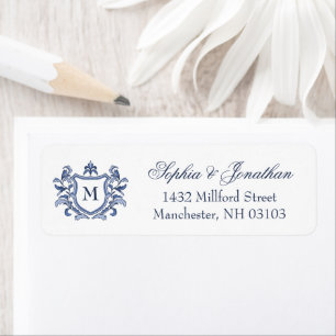 Blue Vintage Crest Monogram Wedding Label