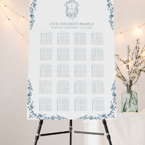 Blue Vintage Crest Wedding 20 Table Seating Foam Board