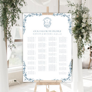 Blue Vintage Crest Wedding Alphabetical Seating Poster