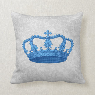 Blue Vintage Crown Silver Gray Backgrond Throw Pillow
