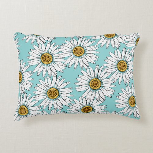 Blue Vintage Daisy Floral Pattern Accent Pillow