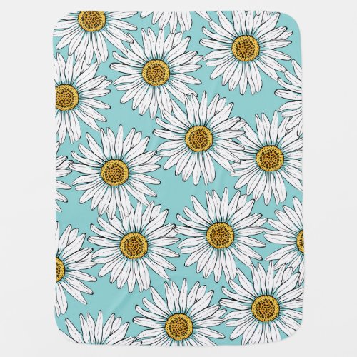 Blue Vintage Daisy Floral Pattern Baby Blanket