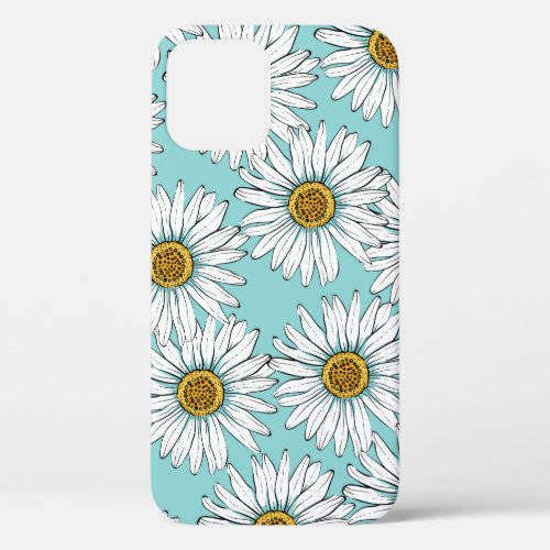 Blue Vintage Daisy Floral Pattern iPhone 12 Case