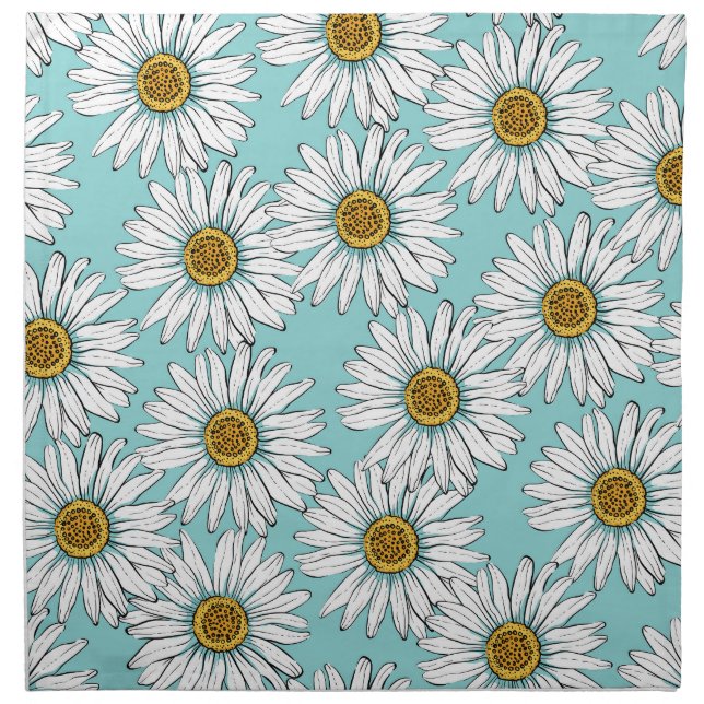Blue Vintage Daisy Floral Pattern Cloth Napkin (Front)