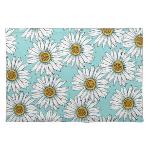 Blue Vintage Daisy Floral Pattern Cloth Placemat