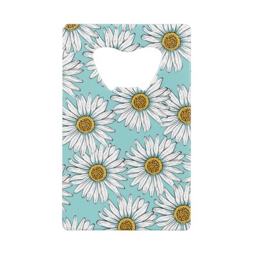 Blue Vintage Daisy Floral Pattern Credit Card Bottle Opener