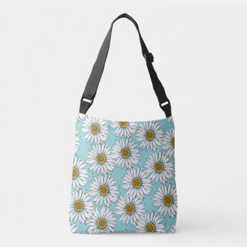 Blue Vintage Daisy Floral Pattern Crossbody Bag