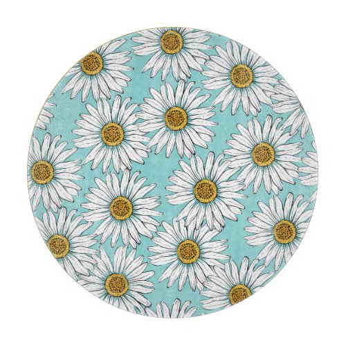 Blue Vintage Daisy Floral Pattern Cutting Board