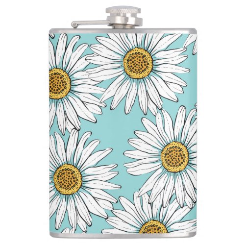 Blue Vintage Daisy Floral Pattern Flask
