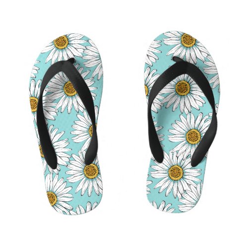 Blue Vintage Daisy Floral Pattern Kids Flip Flops