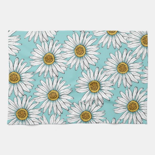 Blue Vintage Daisy Floral Pattern Kitchen Towel