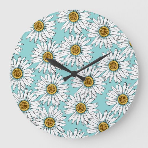 Blue Vintage Daisy Floral Pattern Large Clock