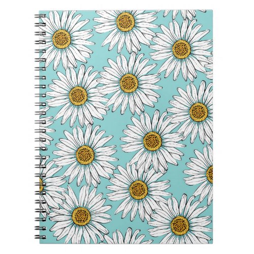 Blue Vintage Daisy Floral Pattern Notebook