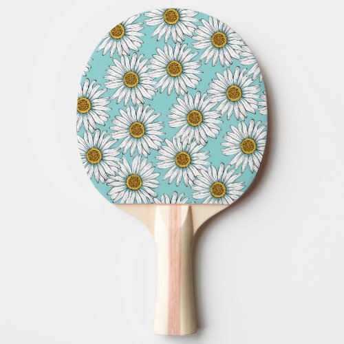 Blue Vintage Daisy Floral Pattern Ping Pong Paddle