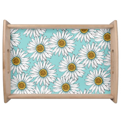 Blue Vintage Daisy Floral Pattern Serving Tray